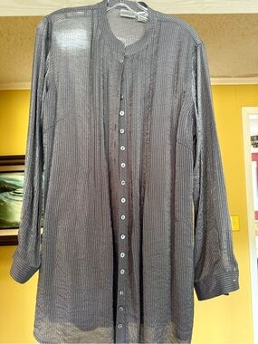 Chico's Shimmery Charcoal Button-Down Long Shirt